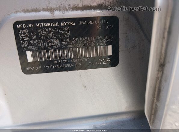 ML32AWHJ4RH005757 2024 MITSUBISHI MIRAGE Gray Engine compartment view