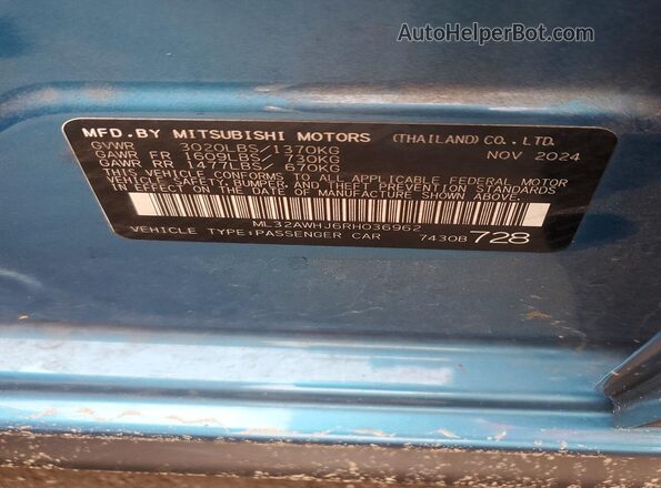 ML32AWHJ6RH036962 2024 MITSUBISHI MIRAGE Синий Вид подкапотного пространства