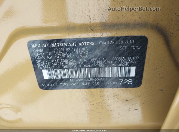 ML32AWHJXRH004564 2024 MITSUBISHI MIRAGE Gold ძრავის განყოფილების ხედი