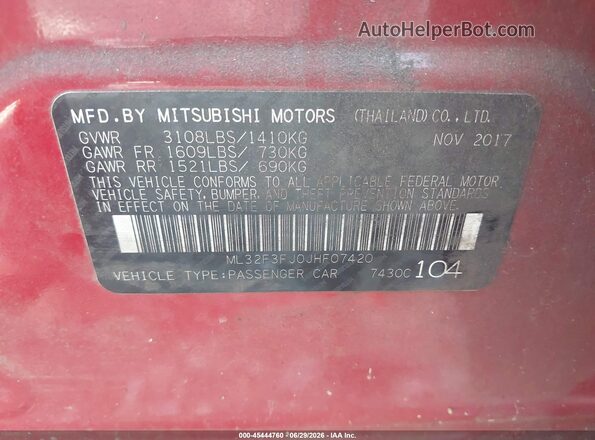 ML32F3FJ0JHF07420 2018 MITSUBISHI MIRAGE G4 Red ძრავის განყოფილების ხედი