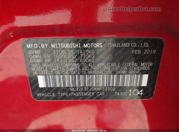 ML32F3FJ0KHF13302 2019 MITSUBISHI MIRAGE G4 Red Շարժիչի բաժամունքի տեսք