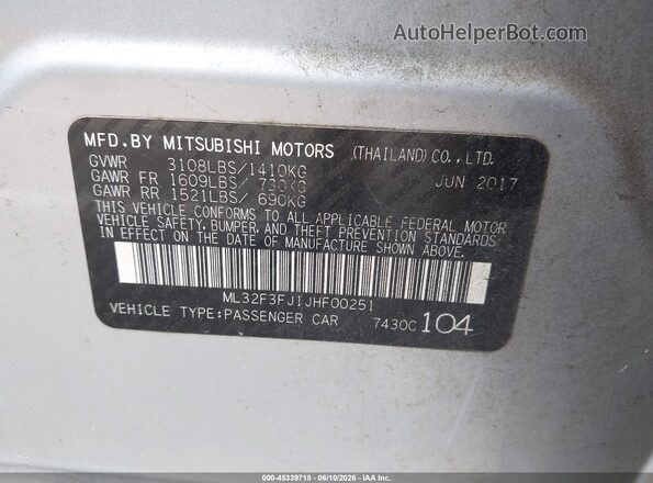 ML32F3FJ1JHF00251 2018 MITSUBISHI MIRAGE G4 Синий Вид подкапотного пространства