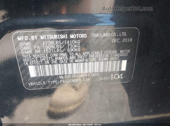 ML32F3FJ1KHF07900 2019 MITSUBISHI MIRAGE G4 Black Widok komory silnika
