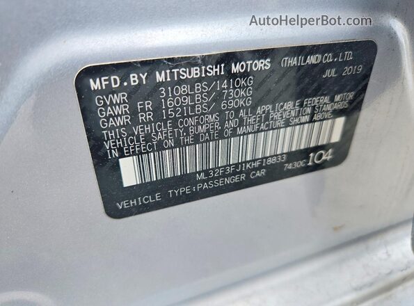 ML32F3FJ1KHF18833 2019 MITSUBISHI MIRAGE Серебряный Вид подкапотного пространства