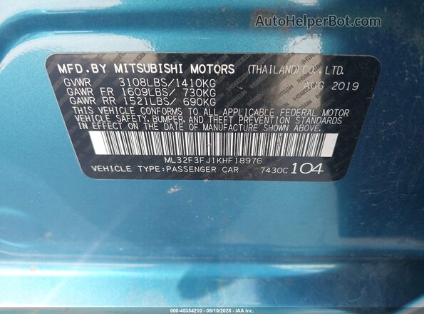 ML32F3FJ1KHF18976 2019 MITSUBISHI MIRAGE G4 Blue Vista del compartimento del motor