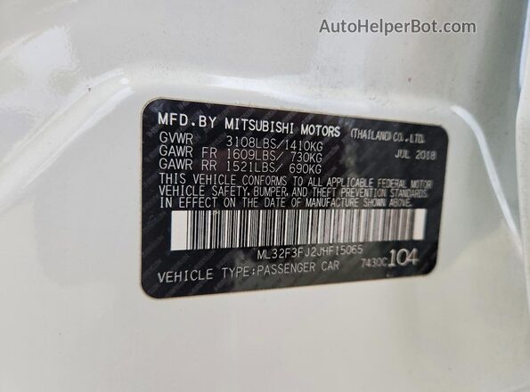 ML32F3FJ2JHF15065 2018 MITSUBISHI MIRAGE White 