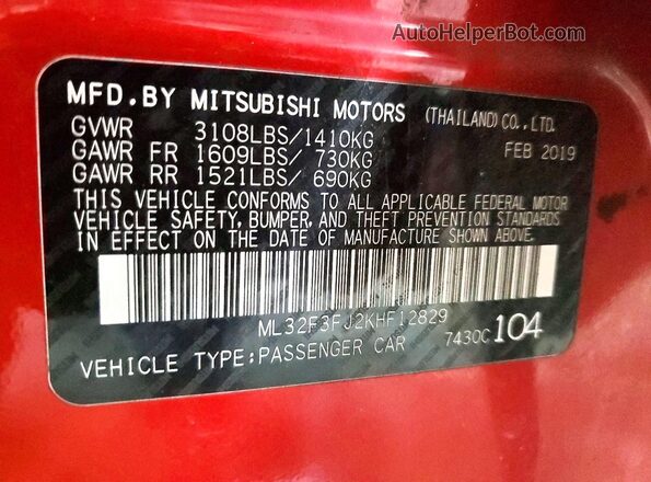 ML32F3FJ2KHF12829 2019 MITSUBISHI MIRAGE Red Շարժիչի բաժամունքի տեսք