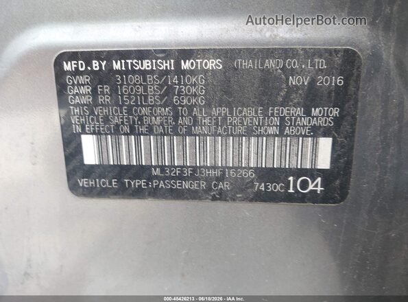 ML32F3FJ3HHF16266 2017 MITSUBISHI MIRAGE G4 Серый Вид подкапотного пространства