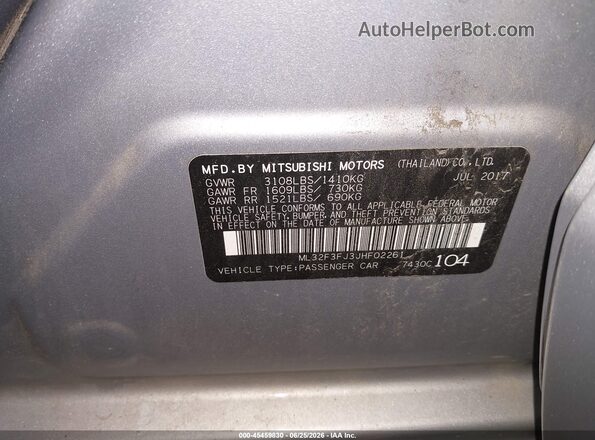ML32F3FJ3JHF02261 2018 MITSUBISHI MIRAGE G4 Silver ძრავის განყოფილების ხედი