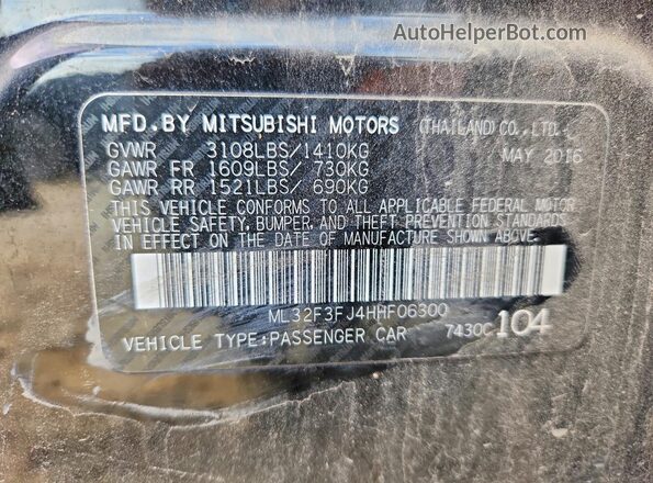 ML32F3FJ4HHF06300 2017 MITSUBISHI MIRAGE Black Widok komory silnika