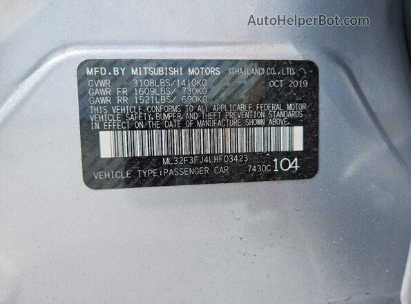 ML32F3FJ4LHF03423 2020 MITSUBISHI MIRAGE Silver Widok komory silnika