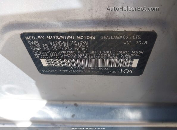 ML32F3FJ5JHF15092 2018 MITSUBISHI MIRAGE G4 Серебряный Вид подкапотного пространства