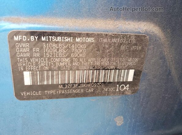 ML32F3FJ5KHF09701 2019 MITSUBISHI MIRAGE Blue Շարժիչի բաժամունքի տեսք