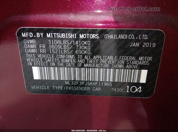 ML32F3FJ5KHF11965 2019 MITSUBISHI MIRAGE G4 Red Engine compartment view