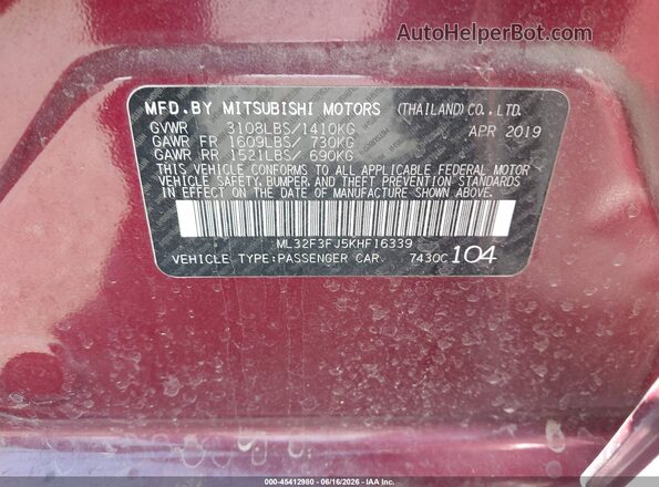 ML32F3FJ5KHF16339 2019 MITSUBISHI MIRAGE G4 Фиолетовый Вид подкапотного пространства