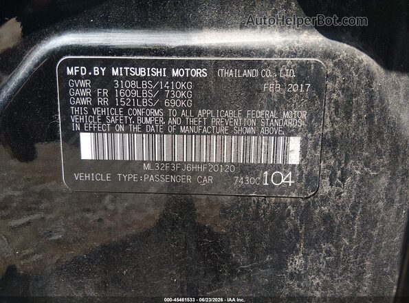 ML32F3FJ6HHF20120 2017 MITSUBISHI MIRAGE G4 Black Vista del compartimento del motor