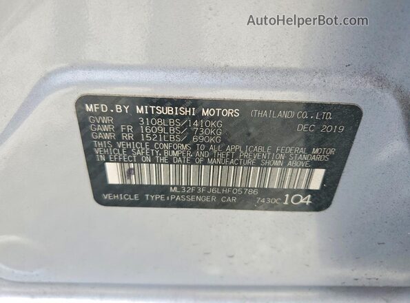 ML32F3FJ6LHF05786 2020 MITSUBISHI MIRAGE Silver Вид наклейки з VIN-кодом