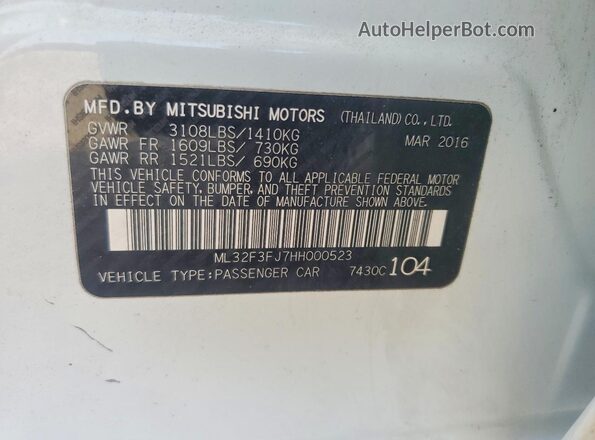 ML32F3FJ7HH000523 2017 MITSUBISHI MIRAGE White Widok komory silnika