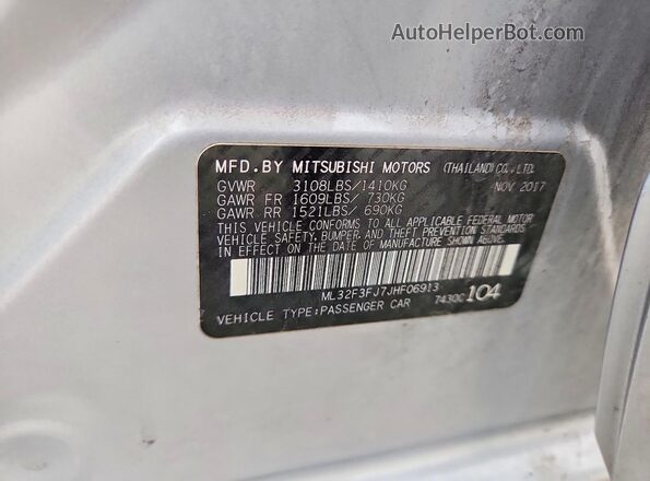 ML32F3FJ7JHF06913 2018 MITSUBISHI MIRAGE Silver 