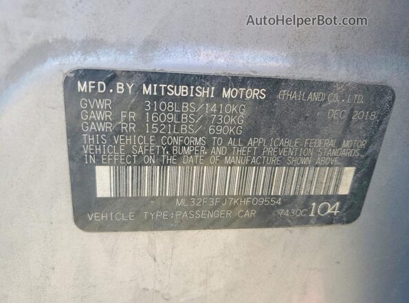 ML32F3FJ7KHF09554 2019 MITSUBISHI MIRAGE Silver Вид підкапотного простору