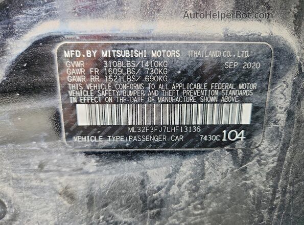 ML32F3FJ7LHF13136 2020 MITSUBISHI MIRAGE Black 