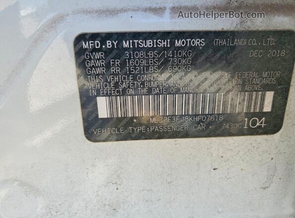 ML32F3FJ8KHF07618 2019 MITSUBISHI MIRAGE Белый Вид наклейки с VIN-кодом