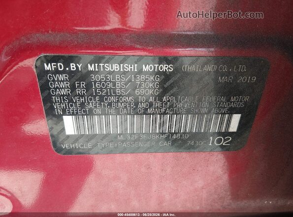 ML32F3FJ8KHF14830 2019 MITSUBISHI MIRAGE G4 Red Widok komory silnika