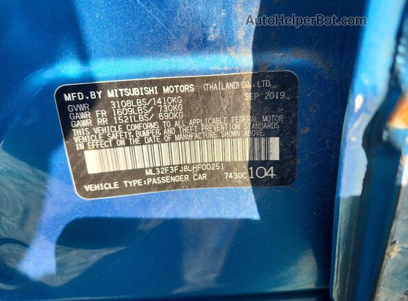 ML32F3FJ8LHF00251 2020 MITSUBISHI MIRAGE Blue Engine compartment view