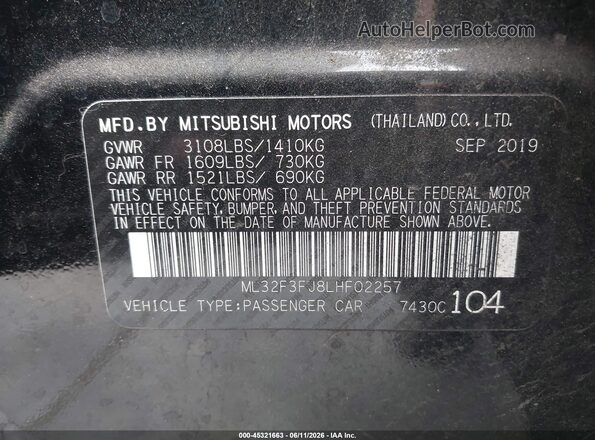 ML32F3FJ8LHF02257 2020 MITSUBISHI MIRAGE G4 Black ძრავის განყოფილების ხედი