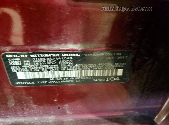 ML32F3FJ9JHF05827 2018 MITSUBISHI MIRAGE Burgundy Вид підкапотного простору