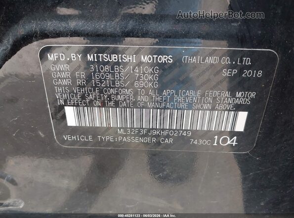 ML32F3FJ9KHF02749 2019 MITSUBISHI MIRAGE G4 Black ძრავის განყოფილების ხედი