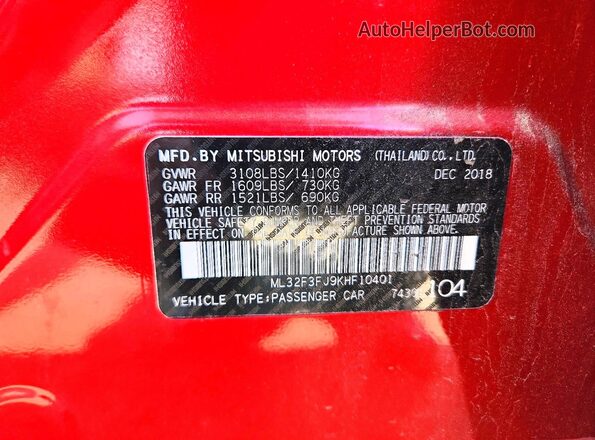 ML32F3FJ9KHF10401 2019 MITSUBISHI MIRAGE Red 