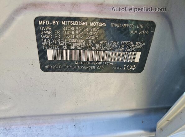ML32F3FJ9KHF17798 2019 MITSUBISHI MIRAGE Silver 