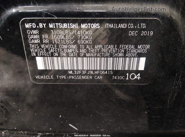 ML32F3FJ9LHF06415 2020 MITSUBISHI MIRAGE G4 Black 