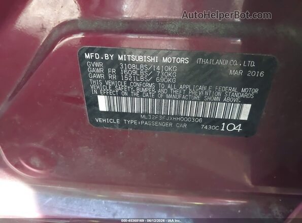 ML32F3FJXHH000306 2017 MITSUBISHI MIRAGE G4 Maroon ძრავის განყოფილების ხედი