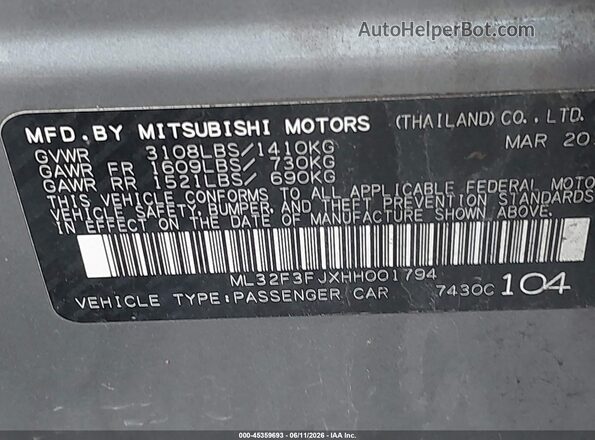 ML32F3FJXHH001794 2017 MITSUBISHI MIRAGE G4 Gray Շարժիչի բաժամունքի տեսք