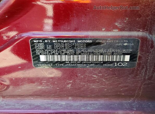 ML32F3FJXHHF09914 2017 MITSUBISHI MIRAGE Purple Вид підкапотного простору