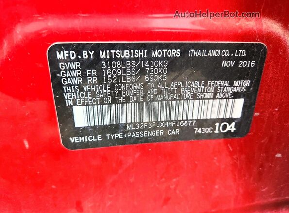 ML32F3FJXHHF16877 2017 MITSUBISHI MIRAGE Red ძრავის განყოფილების ხედი