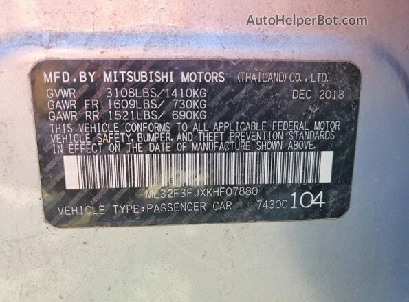 ML32F3FJXKHF07880 2019 MITSUBISHI MIRAGE Silver Вид підкапотного простору