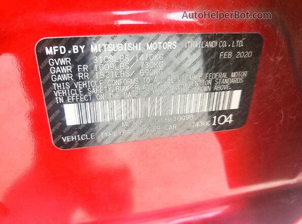 ML32F3FJXLHF10098 2020 MITSUBISHI MIRAGE Red Vista del compartimento del motor