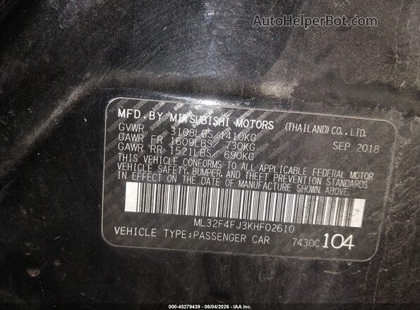 ML32F4FJ3KHF02610 2019 MITSUBISHI MIRAGE G4 Black 