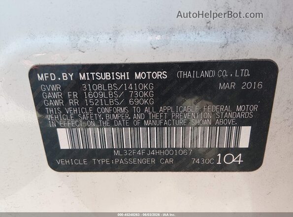 ML32F4FJ4HH001067 2017 MITSUBISHI MIRAGE G4 White Շարժիչի բաժամունքի տեսք