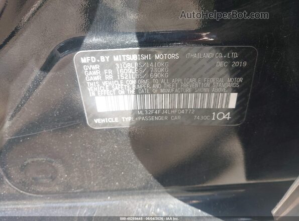 ML32F4FJ4LHF04772 2020 MITSUBISHI MIRAGE G4 Black Widok komory silnika