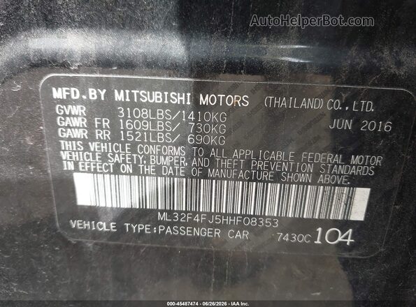 ML32F4FJ5HHF08353 2017 MITSUBISHI MIRAGE G4 Black ძრავის განყოფილების ხედი