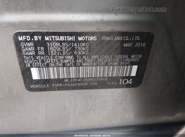 ML32F4FJ6HH000468 2017 MITSUBISHI MIRAGE G4 Серый Вид подкапотного пространства