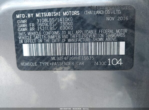 ML32F4FJ6HHF15635 2017 MITSUBISHI MIRAGE G4 Gray Vista del compartimento del motor