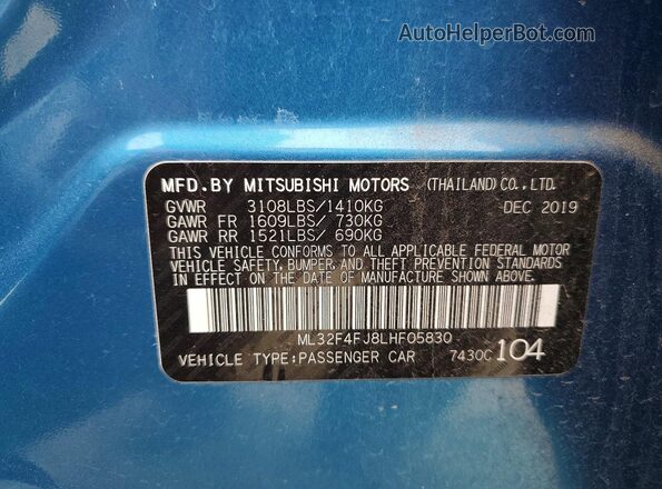 ML32F4FJ8LHF05830 2020 MITSUBISHI MIRAGE Blue 