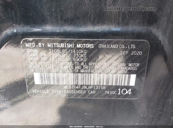 ML32F4FJ9LHF13158 2020 MITSUBISHI MIRAGE G4 Black Engine compartment view