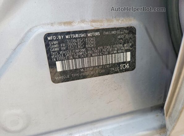 ML32F4FJXLHF11967 2020 MITSUBISHI MIRAGE Silver Engine compartment view