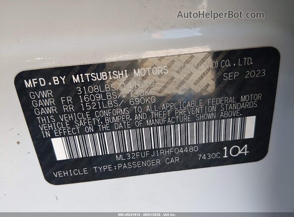 ML32FUFJ1RHF04480 2024 MITSUBISHI MIRAGE G4 White Engine compartment view
